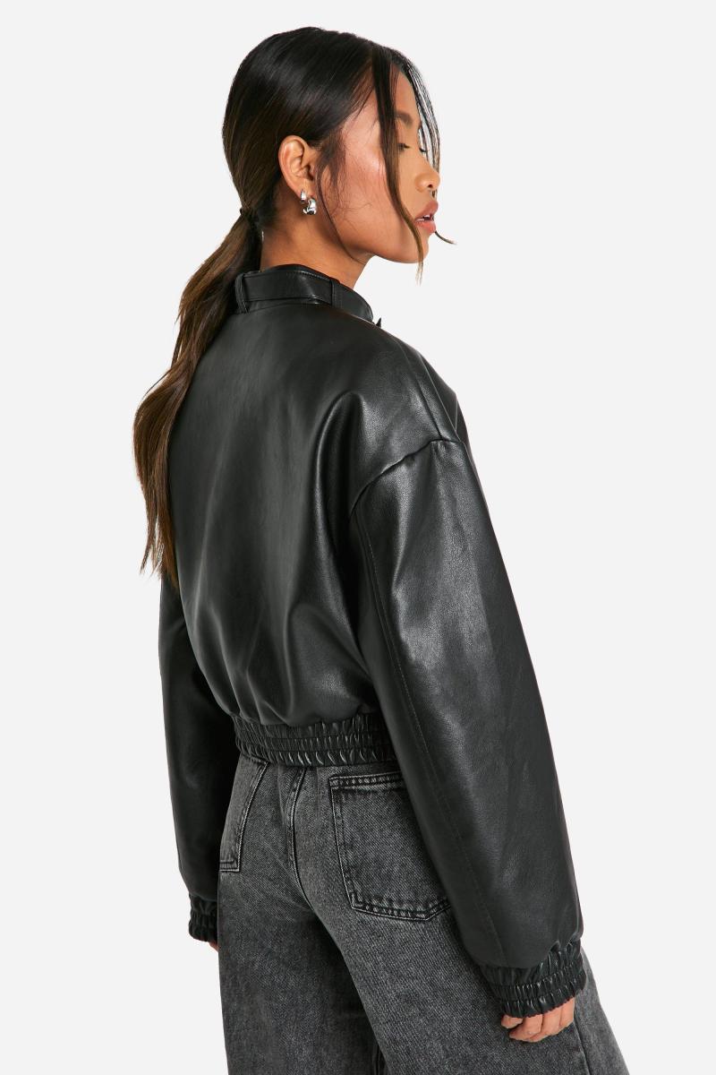 Бомбер зі штучної шкіри з деталями коміра