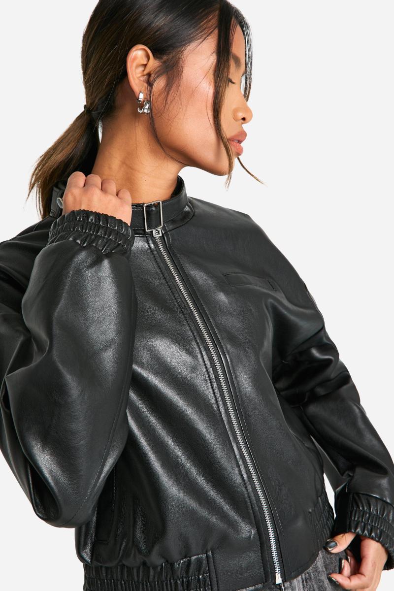 Бомбер зі штучної шкіри з деталями коміра