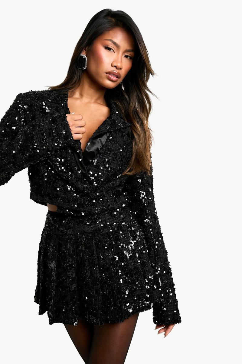 Плісирована міні-спідниця преміум-класу з паєтками з букле