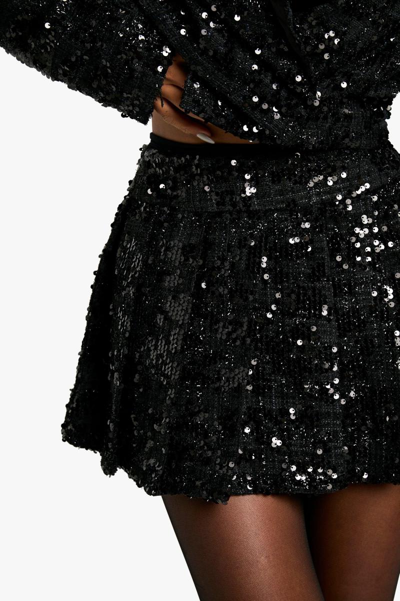 Плісирована міні-спідниця преміум-класу з паєтками з букле