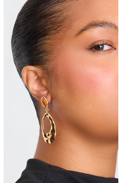 Бурштинові сережки-гвоздики з абстрактним розплавленим коштовним каменем