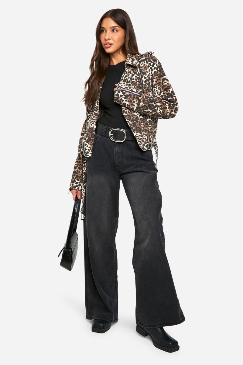 Джинсова косуха з леопардовим принтом