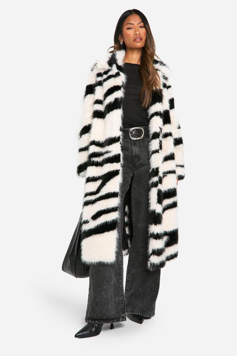 Шуба преміум-класу зі штучного хутра зебри