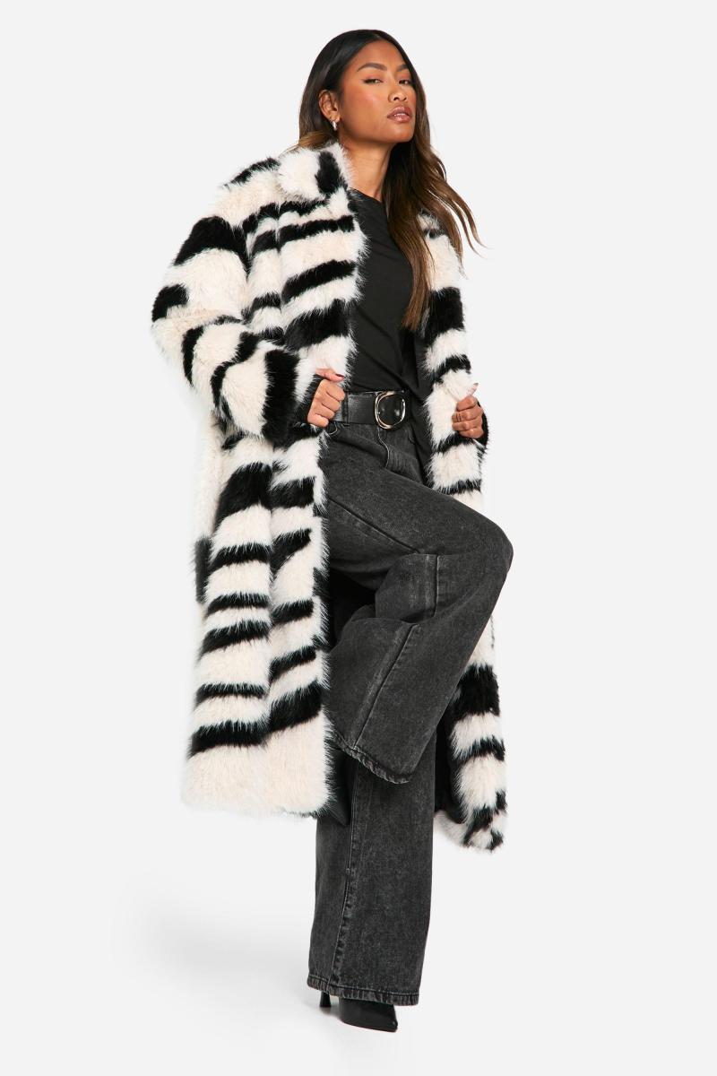 Шуба преміум-класу зі штучного хутра зебри