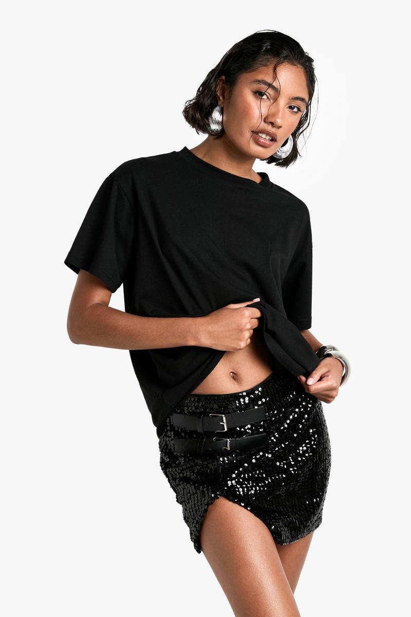 Міні-спідниця з паєтками з високою пряжкою