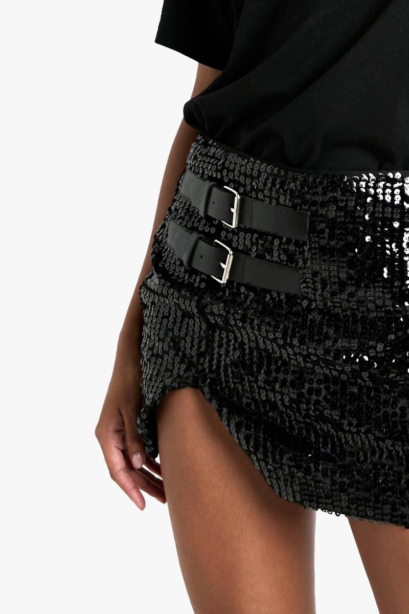 Міні-спідниця з паєтками з високою пряжкою