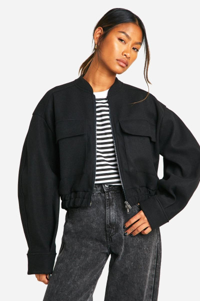 Куртка-бомбер на подвійній блискавці з вовняним виглядом