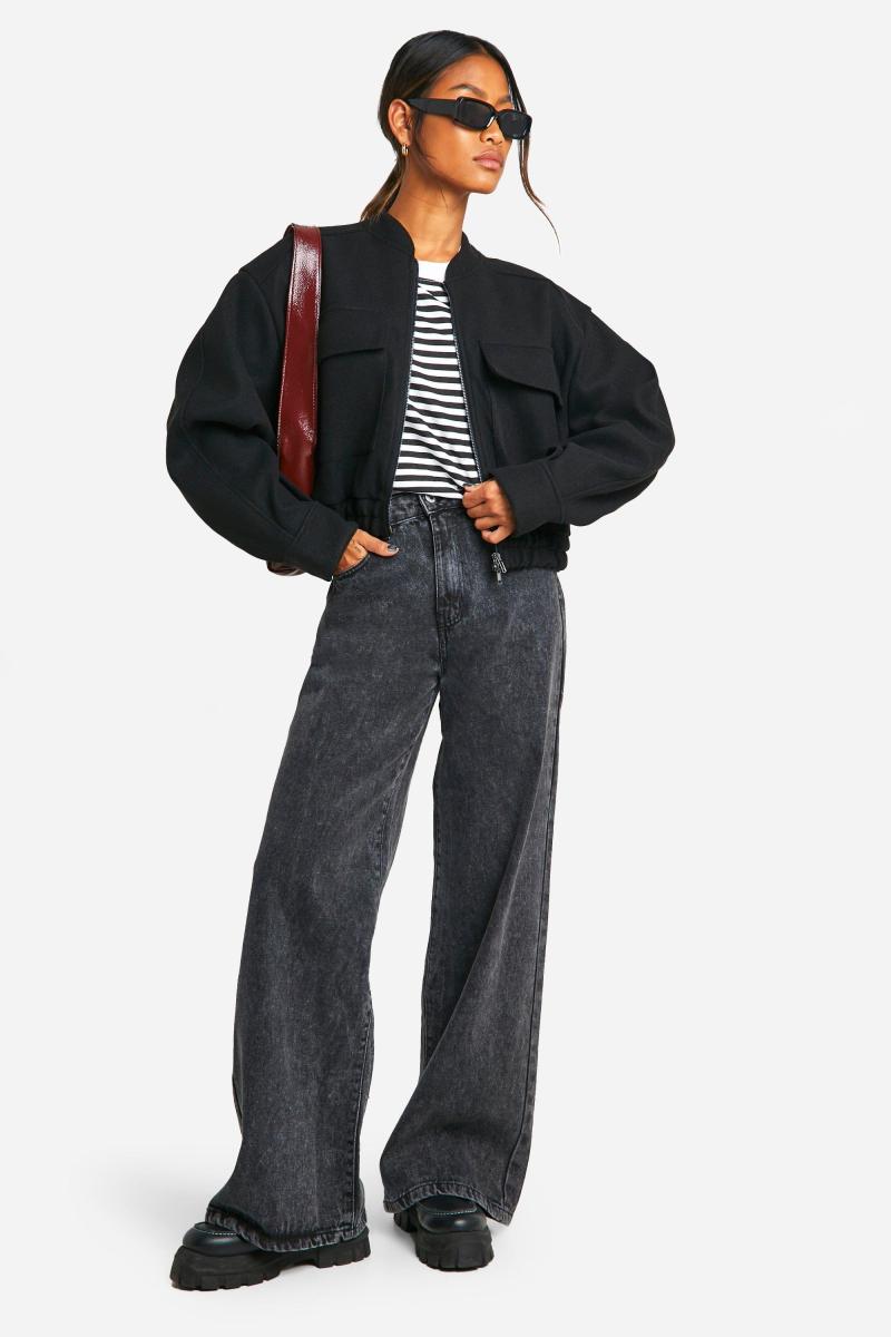 Куртка-бомбер на подвійній блискавці з вовняним виглядом