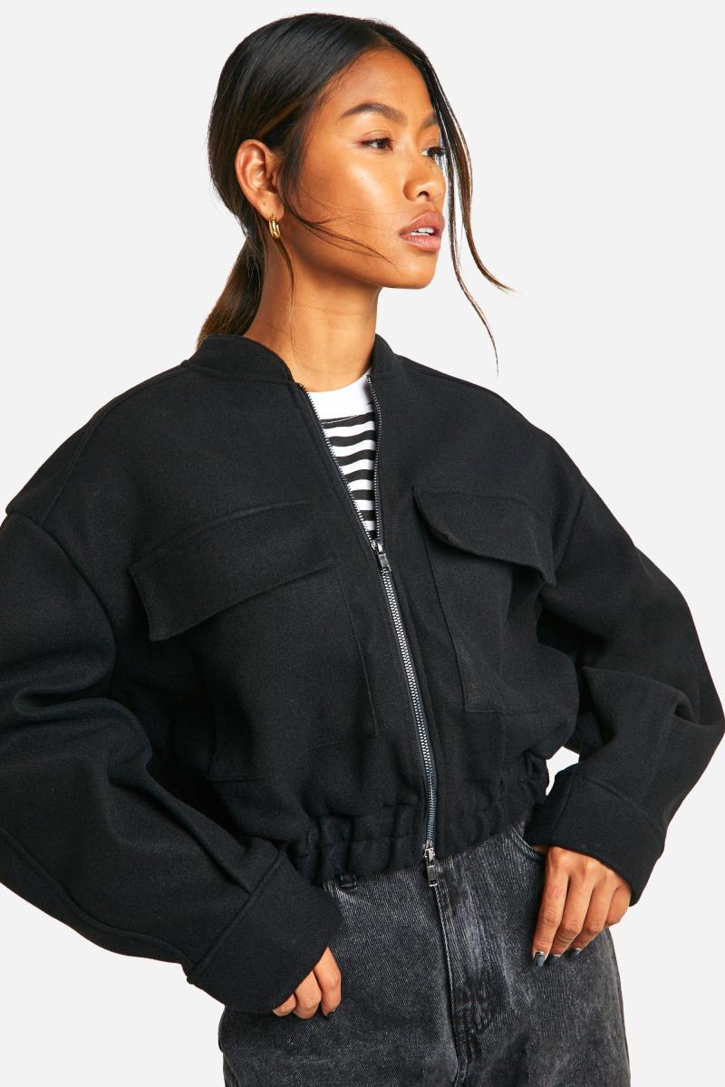 Куртка-бомбер на подвійній блискавці з вовняним виглядом