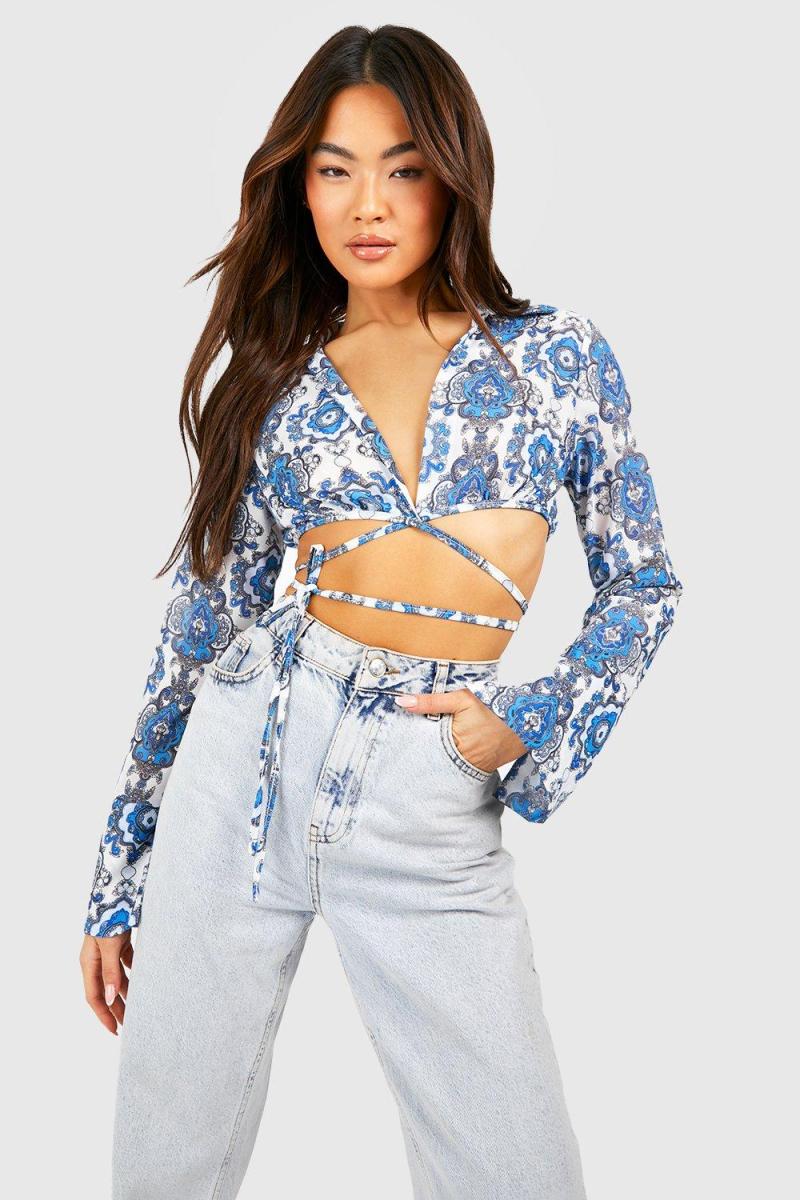 Укорочена сорочка з принтом Пейслі