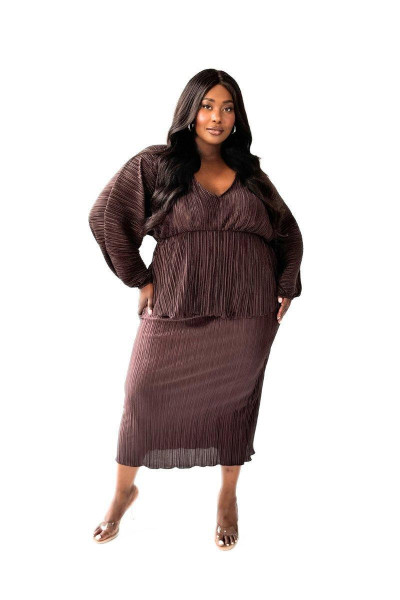 Крива спідниця MIDI Plisse в шоколаді