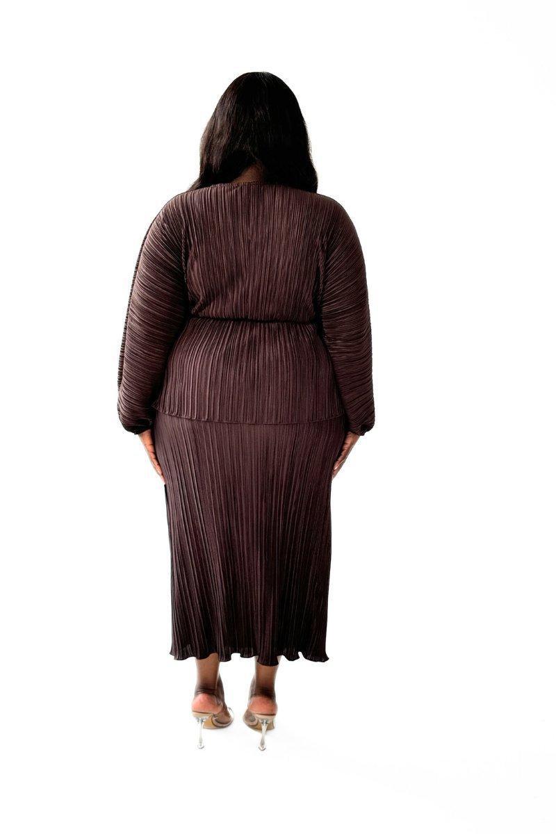 Крива спідниця MIDI Plisse в шоколаді