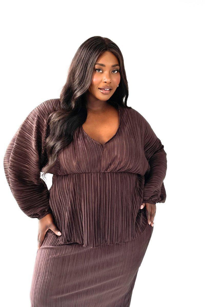 Крива спідниця MIDI Plisse в шоколаді