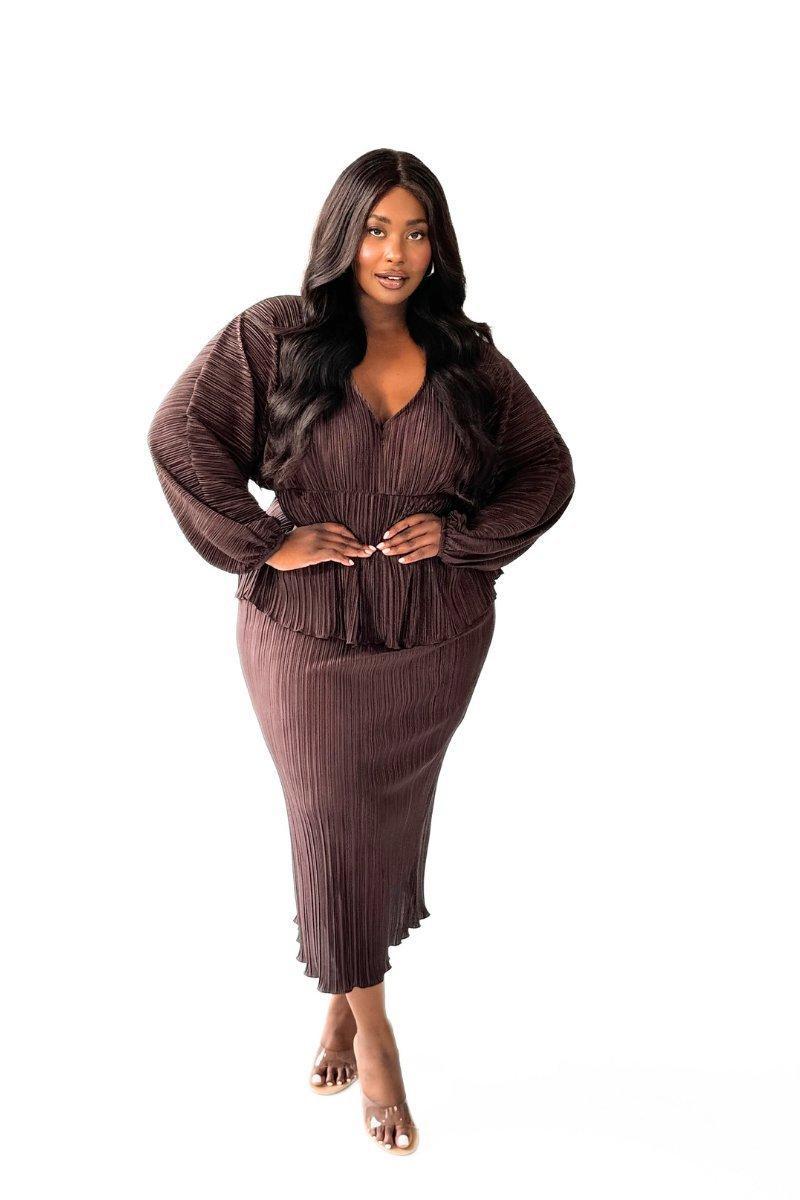 Крива спідниця MIDI Plisse в шоколаді