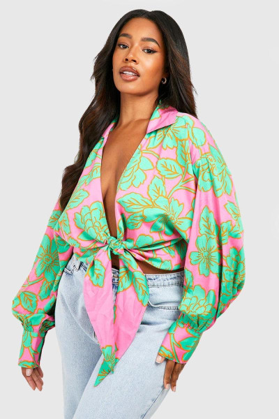 Плюс сорочка з квітковою краваткою