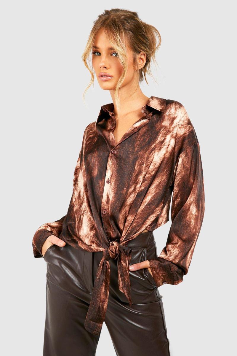 Атласна сорочка з абстрактним краваткою