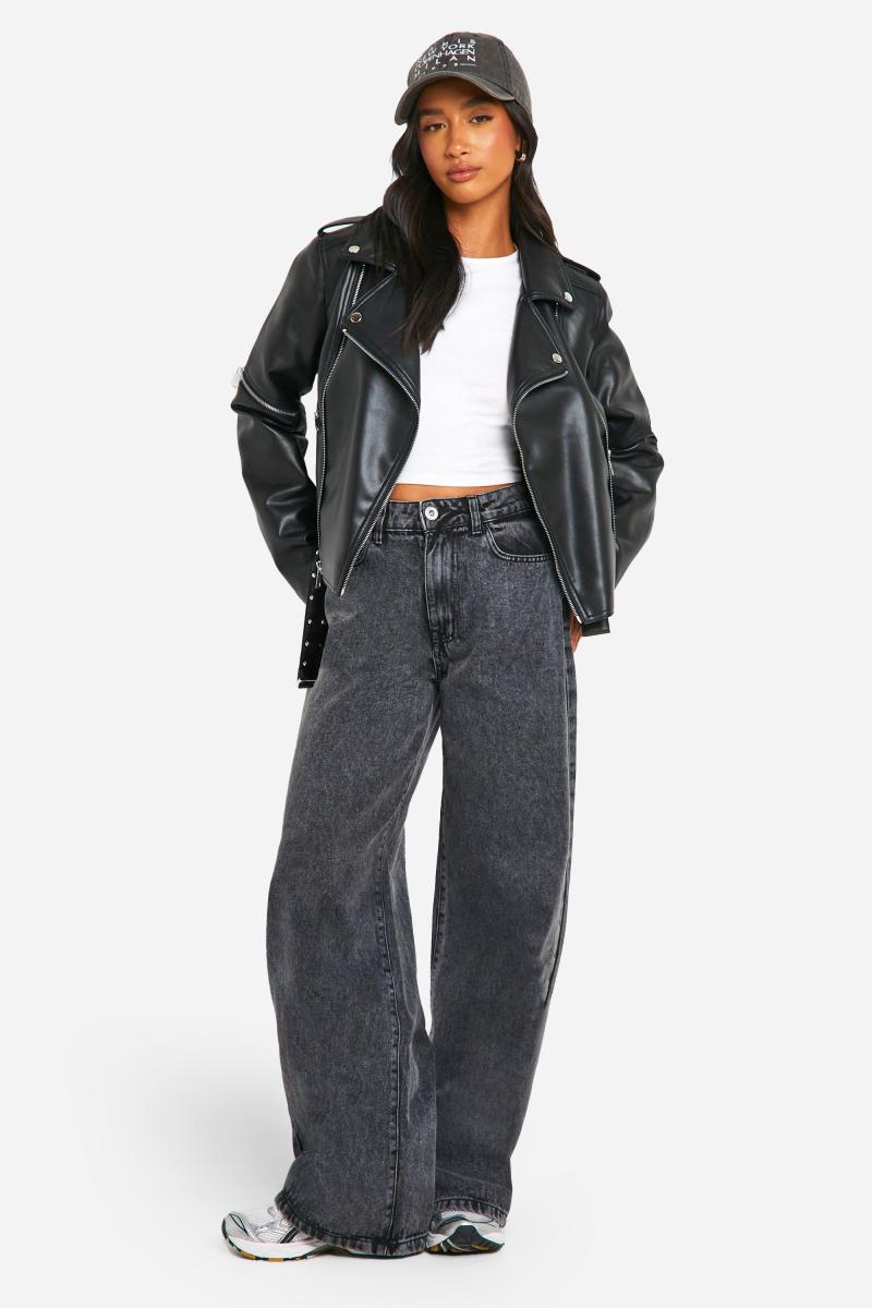 Маленька байкерська куртка зі штучної шкіри з поясом