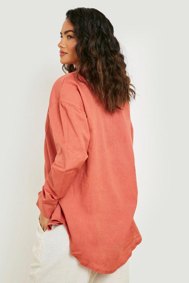 Теракотова лляна сорочка великого розміру