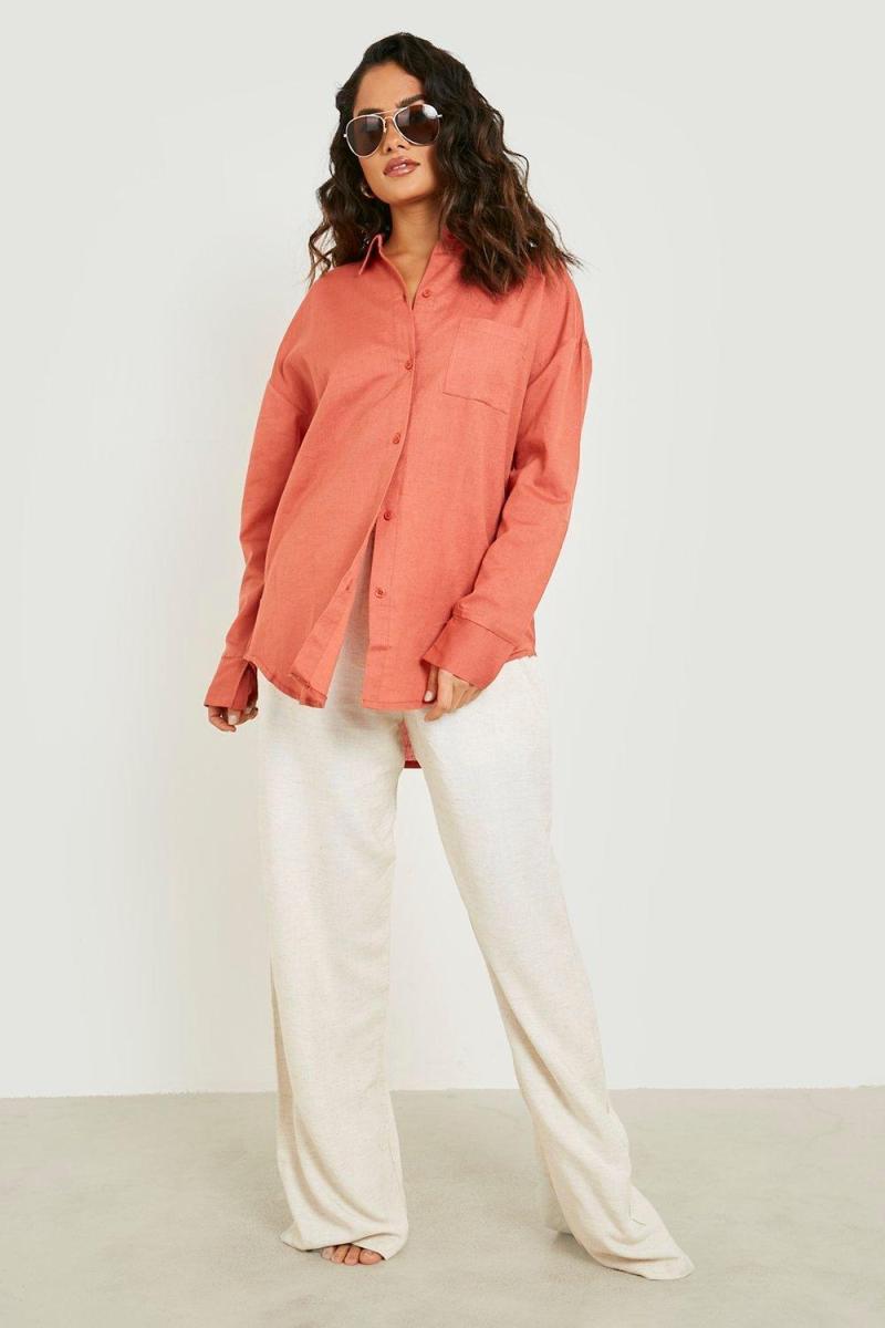 Теракотова лляна сорочка великого розміру