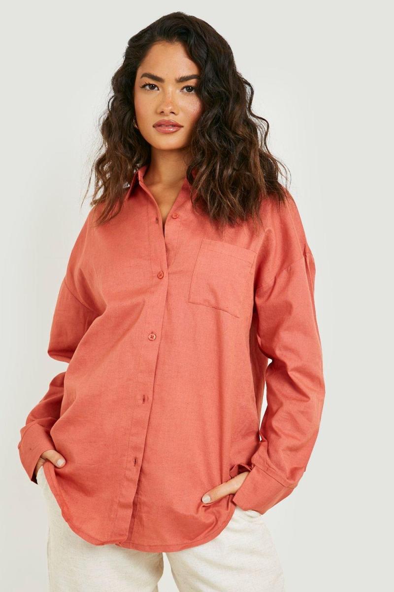 Теракотова лляна сорочка великого розміру