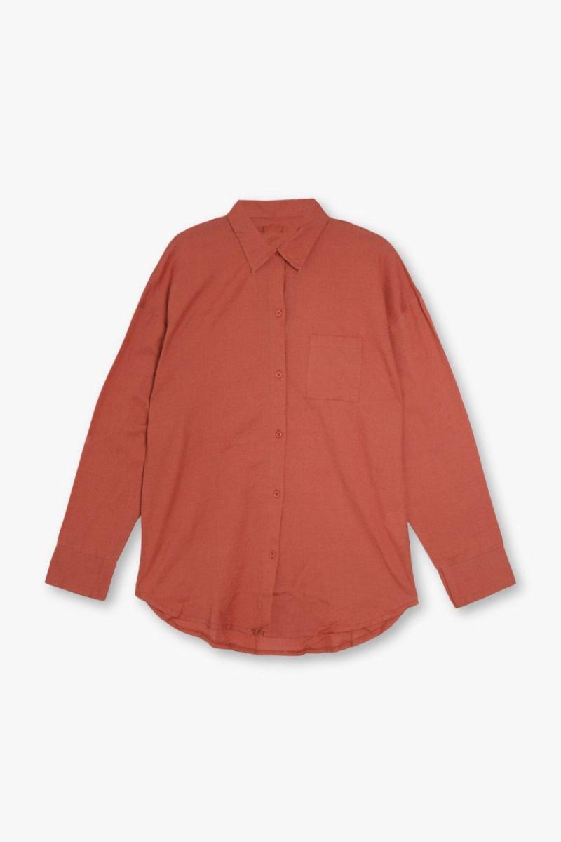 Теракотова лляна сорочка великого розміру