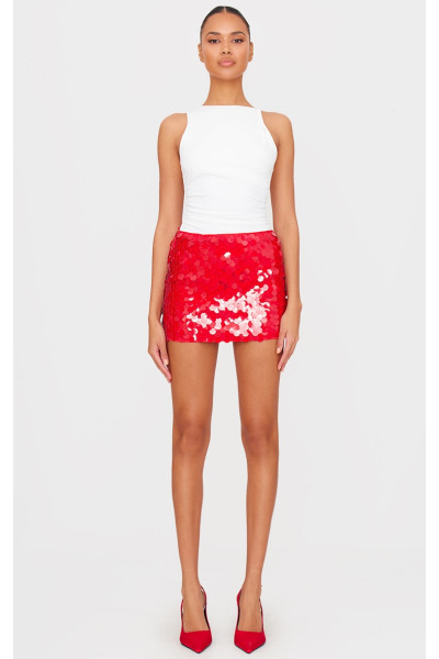 Вишнево-червона міні-спідниця з паєтками