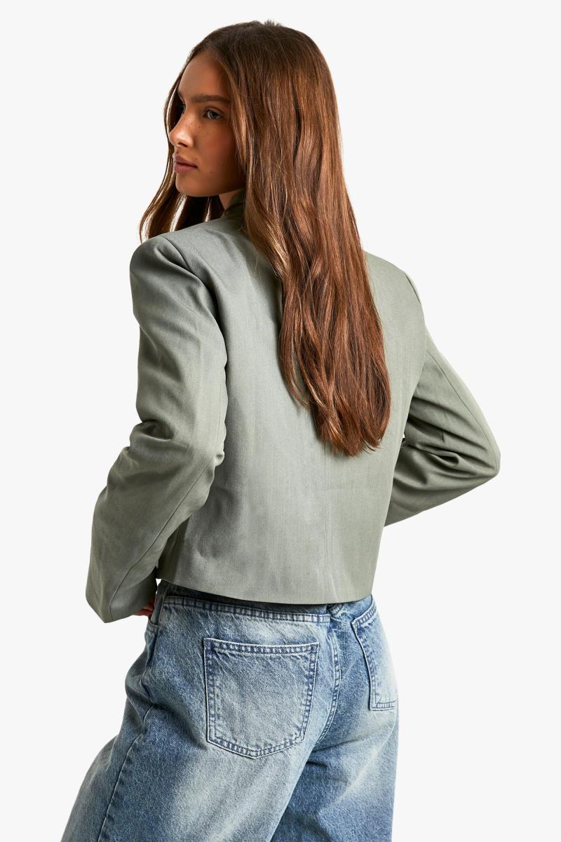 Тканий укорочений піджак без коміра