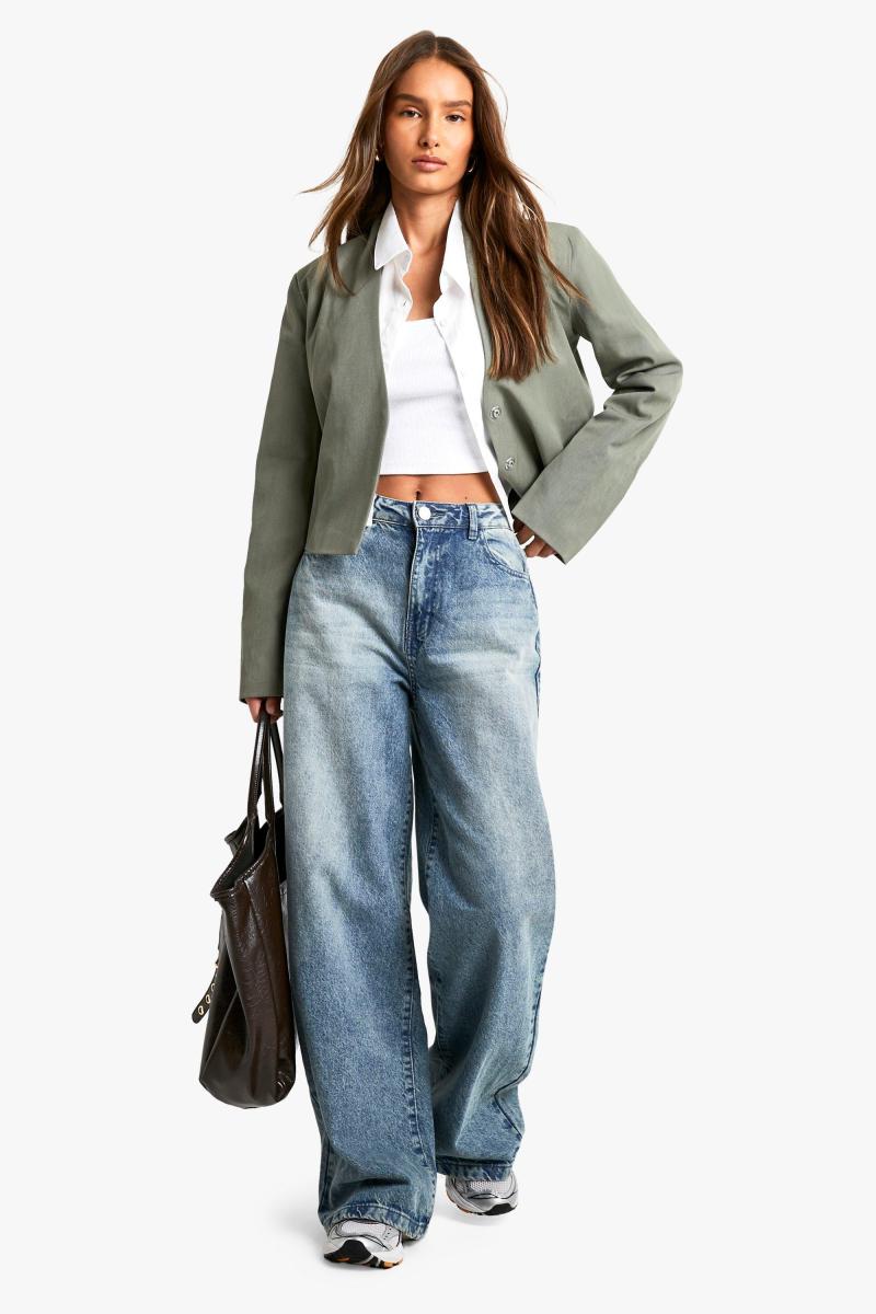 Тканий укорочений піджак без коміра