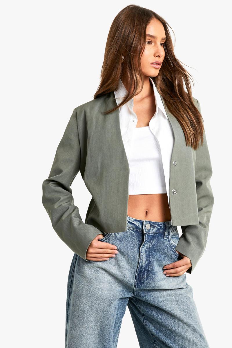 Тканий укорочений піджак без коміра