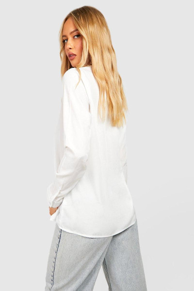 Висока ткана сорочка з коміром і довгими рукавами кольору слонової кістки