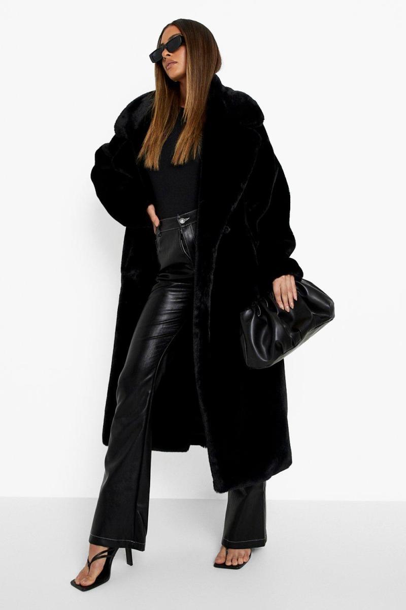 Розкішне подовжене пальто зі штучного хутра