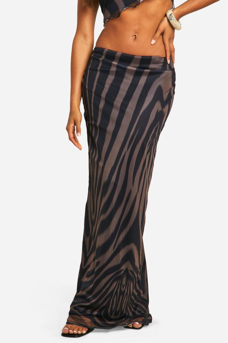 Асиметрична сітчаста максі-спідниця з принтом