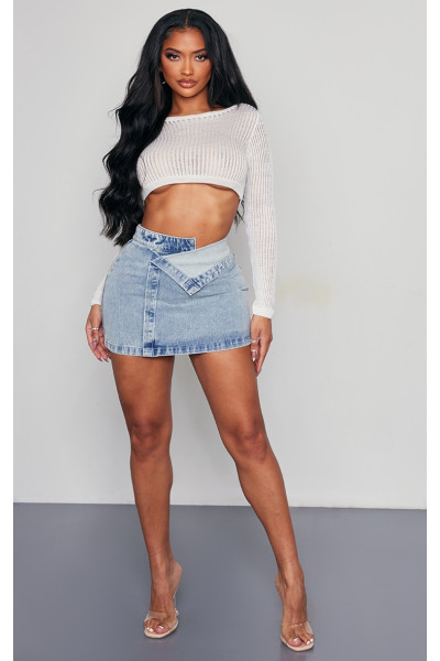 Синя джинсова міні-спідниця з відкидною талією Shape Washed