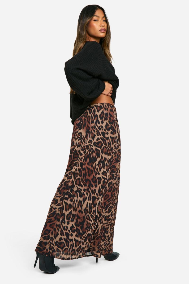 Леопардова шифонова максі спідниця