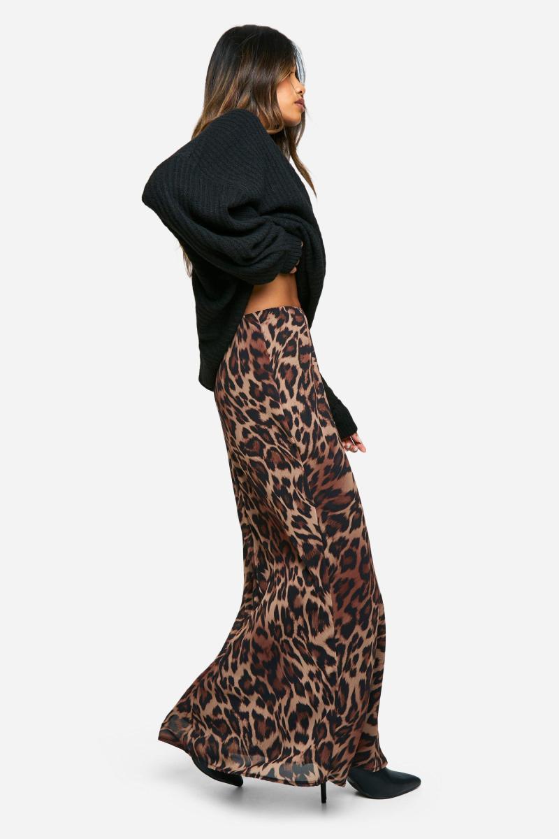 Леопардова шифонова максі спідниця