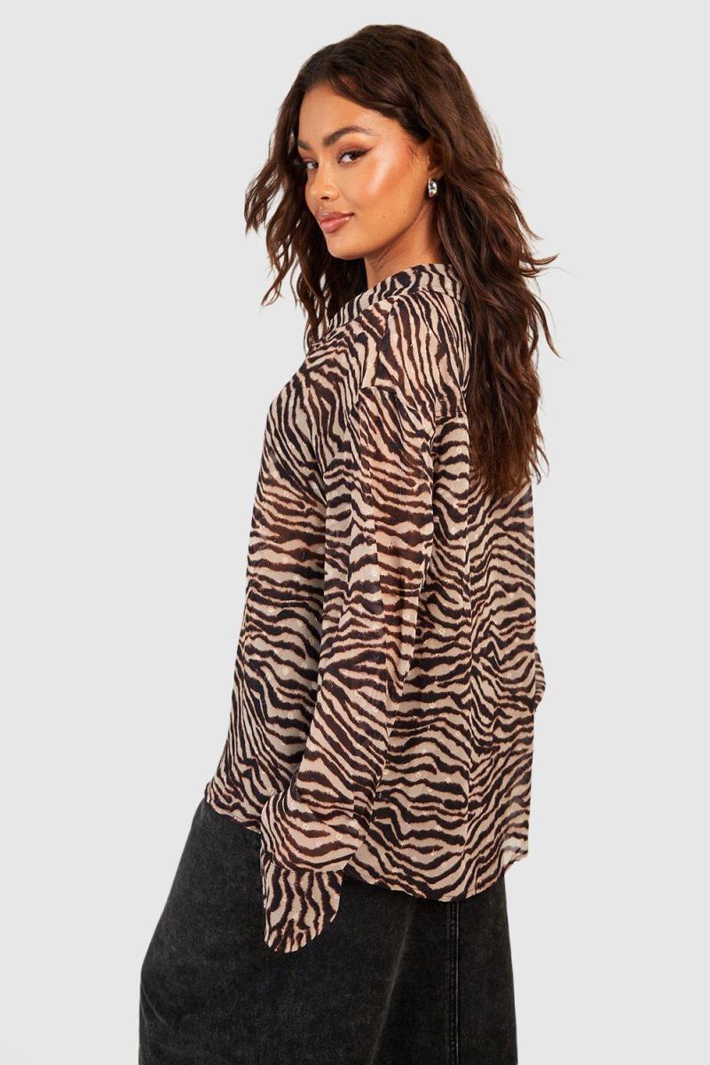 Шоколадна шифонова сорочка з тигром