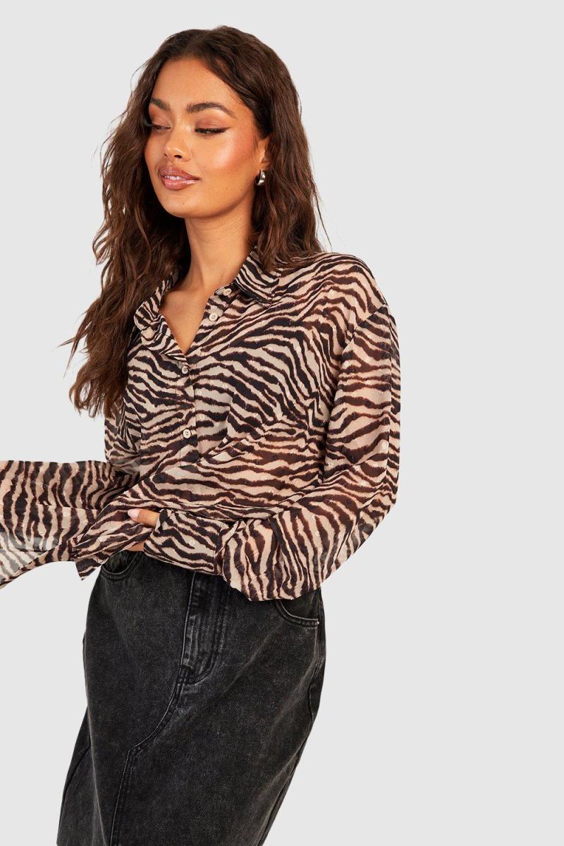 Шоколадна шифонова сорочка з тигром