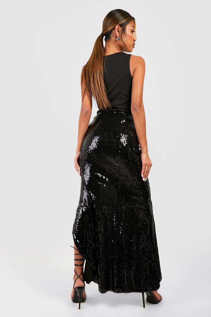 Спідниця максі з паєтками і розрізами спереду
