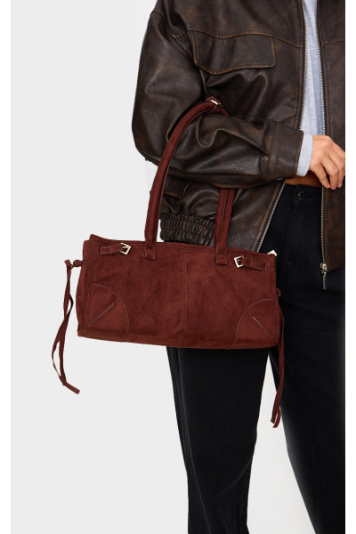 Шоколадна сумка на плече зі штучної замші