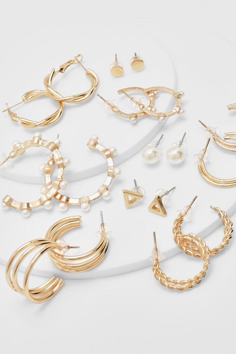 Обруч із штучними перлами, 9 сережок