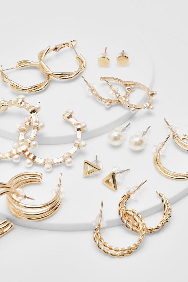 Обруч із штучними перлами, 9 сережок