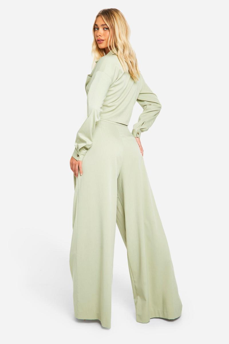 Широкі плісировані брюки з льону з низькою посадкою