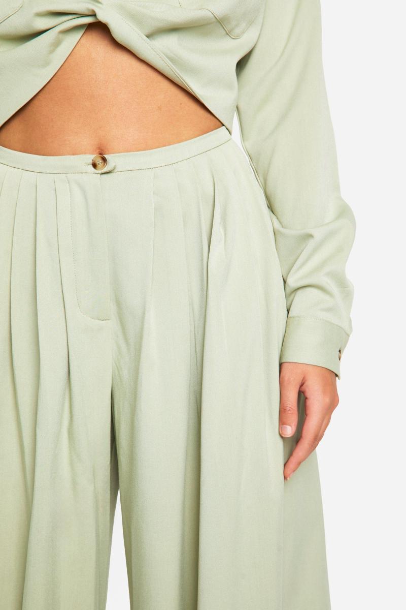 Широкі плісировані брюки з льону з низькою посадкою