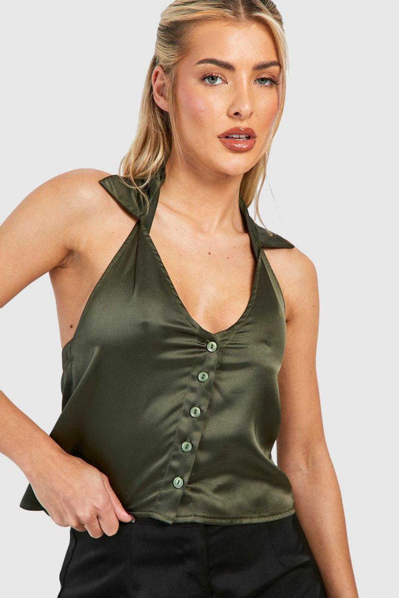 Атласна блузка кольору хакі