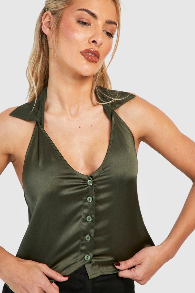 Атласна блузка кольору хакі