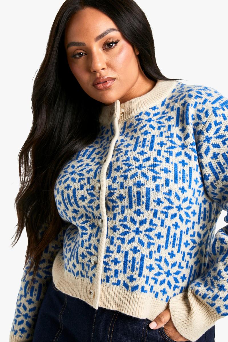 Плюс преміальний в'язаний кардиган із різдвяною ярмаркою