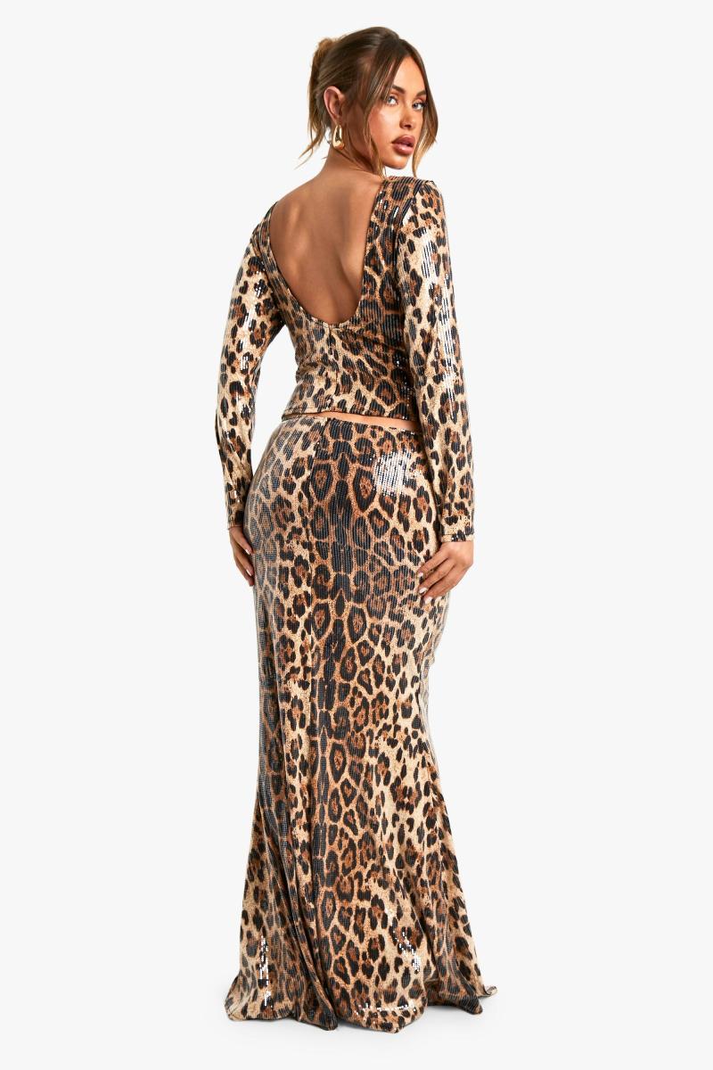 Леопардова спідниця максі з паєтками