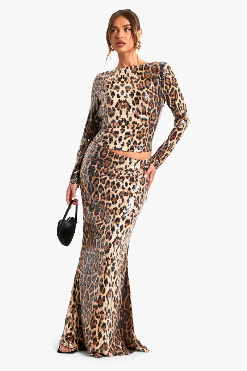 Леопардова спідниця максі з паєтками