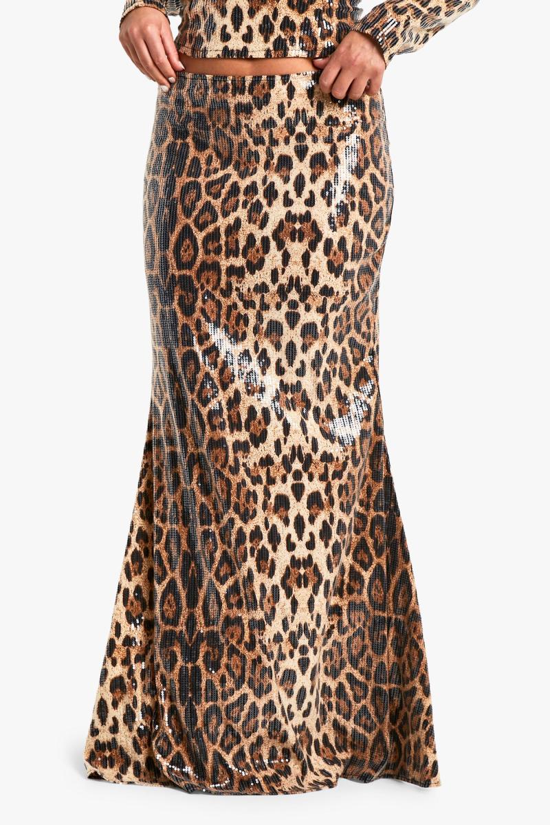 Леопардова спідниця максі з паєтками
