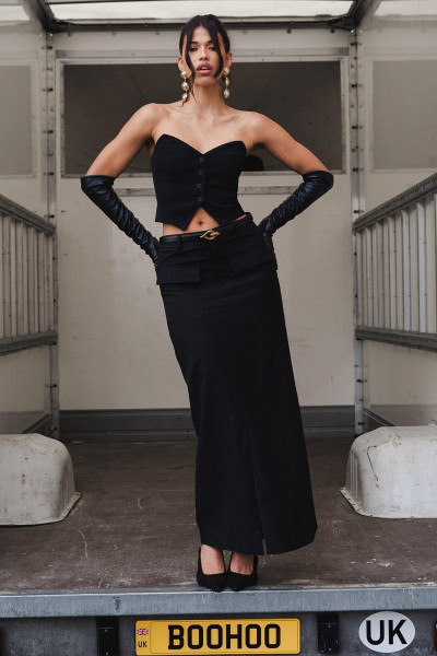 Плетена максі-спідниця з кишенями